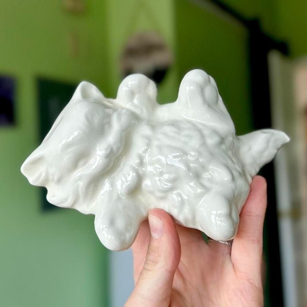 White Ceramic VTG Kitten Laying Belly Up Dainty Keepsake Figurine Accent